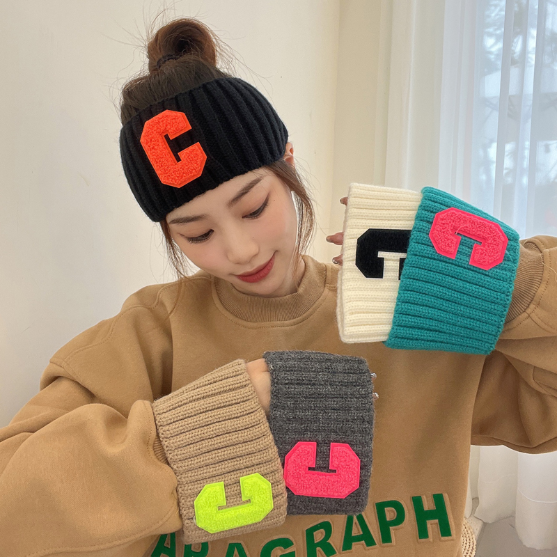 针织韩版字母刺绣头巾