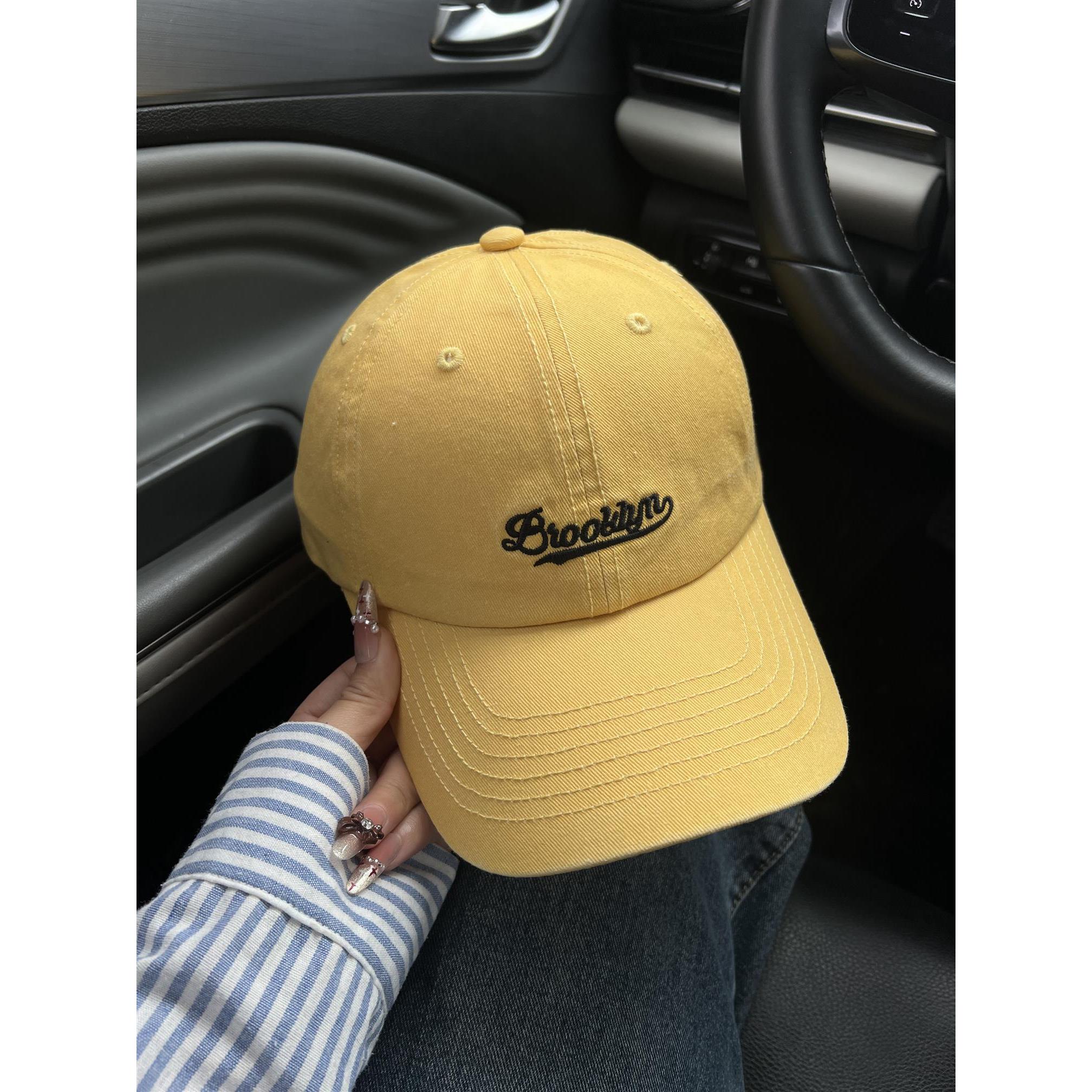 字母刺绣黄色鸭舌帽女2025年春