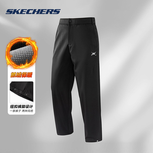 斯凯奇保暖加绒直筒logo刺绣时尚 男女情侣秋冬脚口纽扣加厚休闲裤