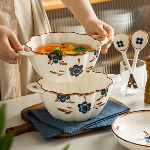 孟夫人釉下彩陶瓷双耳碗