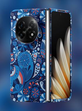 蓝色腰果花适用于OPPOFindN5手机壳个性创意oppoFindN3保护套磁吸折叠屏OPPOFINDN3FLIP外壳磨砂简约高级感