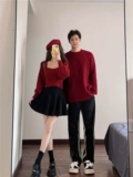 Осенняя демисезонная парная одежда для влюбленных, красный свитер, платье, трикотажная юбка, в корейском стиле, французский стиль