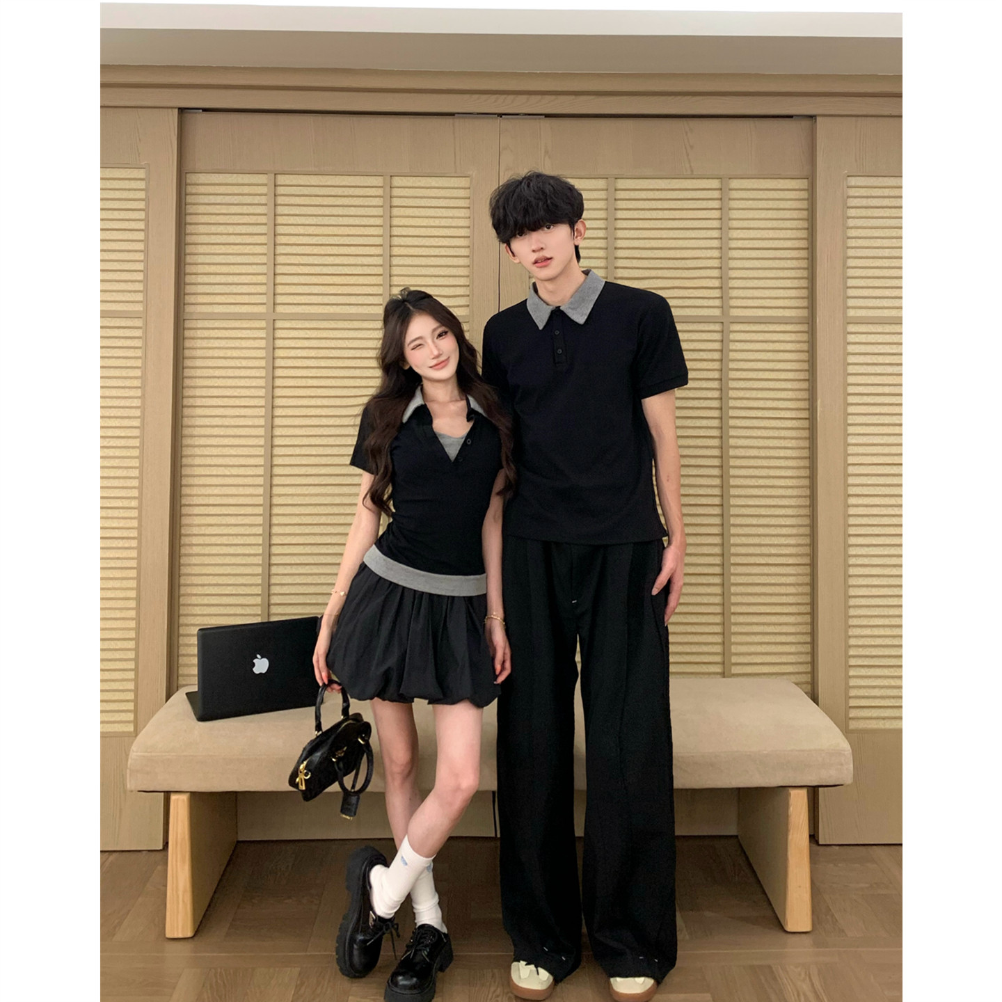 设计感修身显瘦上衣+花苞裙套装图片