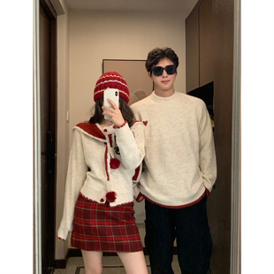 针织衫 情侣装 宽松法式 ins超火红色毛衣男女韩版 外套潮牌 秋冬新款