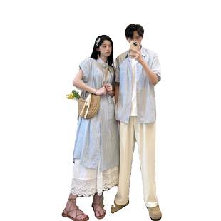 情侣装夏季2026新款小众设计感短袖衬衫两件套法式一衣一裙ins潮