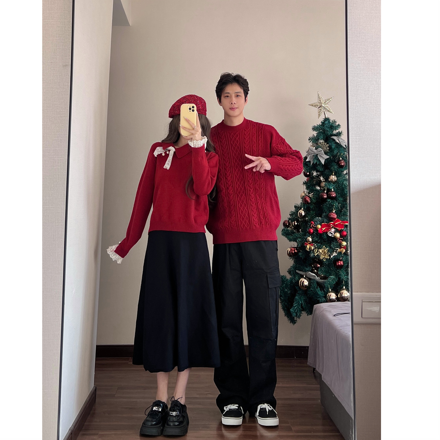 圣诞红色法式高级感气质毛衣裙子