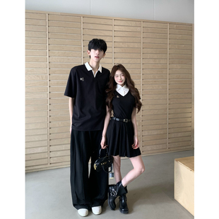 t恤男女连衣裙法式 小众设计感情侣装 短袖 2026韩版 一裙一衣潮 夏季