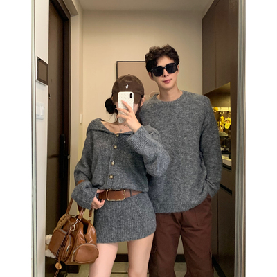 灰色高级感显瘦弹力针织毛衣裙子
