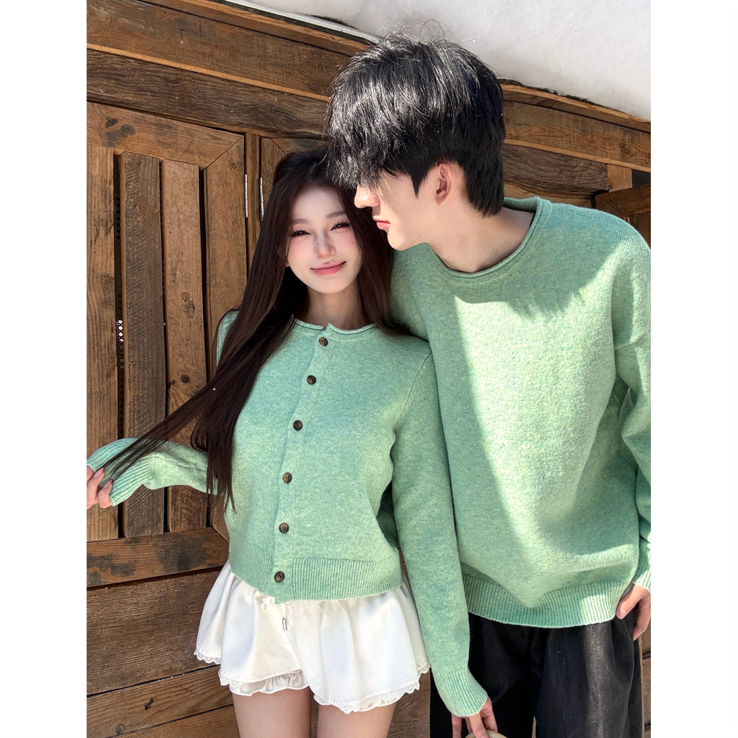 复古薄荷绿韩系慵懒毛衣上衣外套