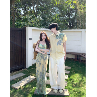 夏季 男女连衣裙法式 2026韩版 衬衫 一裙一衣潮 短袖 小众设计感情侣装