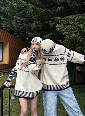 情侣装秋冬2025新款ins超火毛衣男女韩版宽松法式针织衫外套潮牌