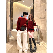 新年红色情侣装 外套潮牌 针织衫 秋冬ins超火毛衣男女韩版 宽松法式