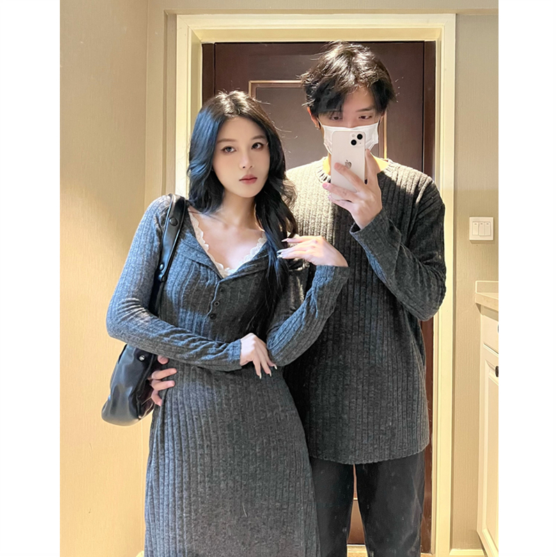 小众设计感情侣装春秋季2025新款韩版长袖女连衣裙法式一裙一衣潮