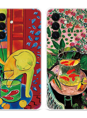 五彩猫咪适用三星A56手机壳A55A54A53A52A36A35A34A33A26A16A15A14A06马蒂斯油画可爱文艺个性创意女款软