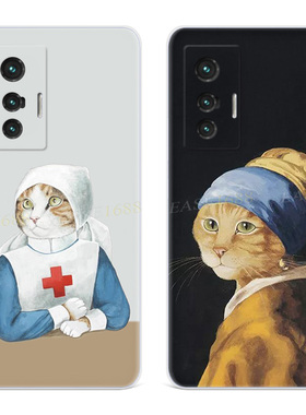 猫咪护士适用vivo x80手机壳x100x90x70x60x50文艺x30x27pro+可爱x23幻彩版x21i油画x20a超薄卡通x9plus女款
