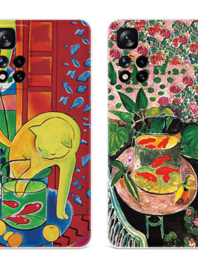 五彩猫咪适用小米红米note12手机壳11t文艺10pro+马蒂斯油画9/8/7/5可爱探索版4x女款轻薄软十