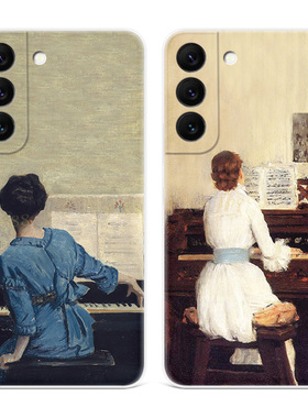 钢琴油画适用三星s22手机壳s24/s23+复古风s21ultra欧美文艺s20fe艺术s30plus女款超薄软十