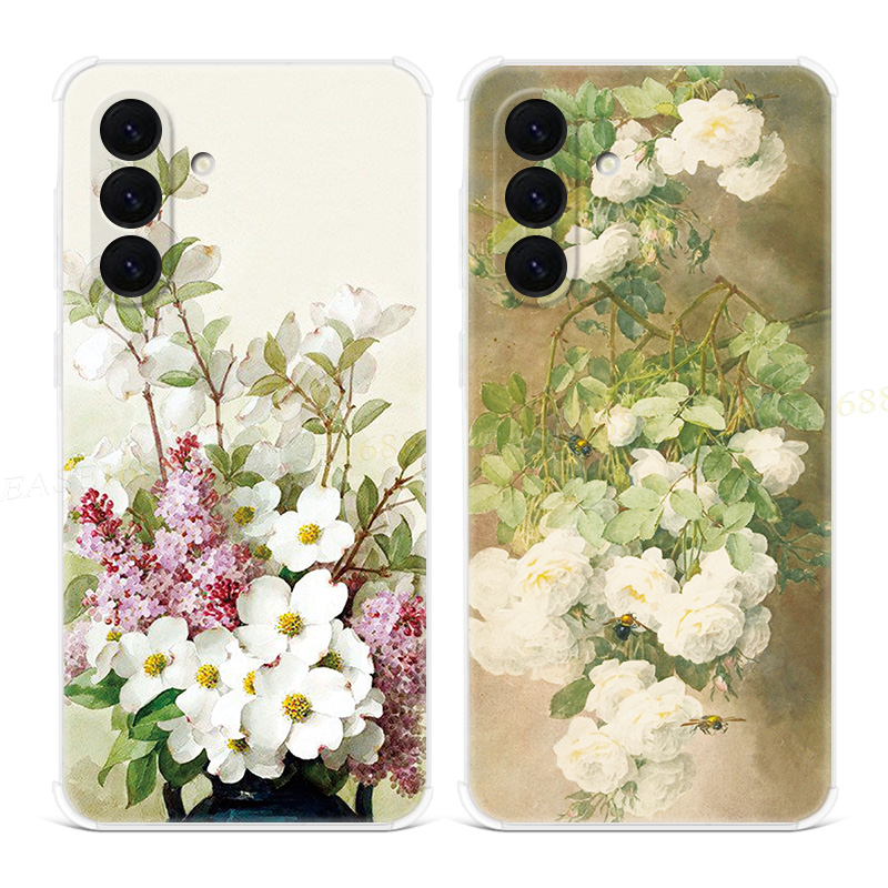 白茶花适用三星A56手机壳A55A54A53A52A36A35A34A33A26A16A15A14A06文艺古风水彩油画女款新款软