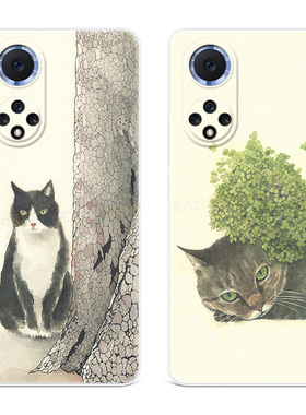 黑色猫咪适用华为nova12pro手机壳11简约10se麦芒9文艺8可爱7卡通6活力版5ultra女款软