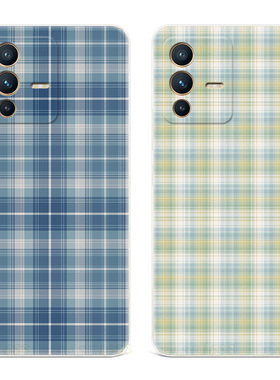 蓝色格子适用vivo s17手机壳s18s16s15s12s10pro小清新s9s7t文艺s6绿色格纹x23幻彩版x21i女款软a