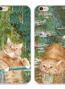 搞怪大猫咪适用iPhone8plus苹果X手机壳6s7可爱XR油画xsmax文艺女款软5se第一1二2三3代五六七八