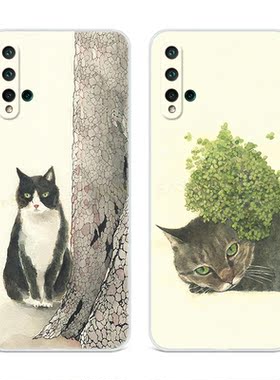 黑色猫咪适用华为nova5pro手机壳6se简约4e可爱3i文艺女款2s plus