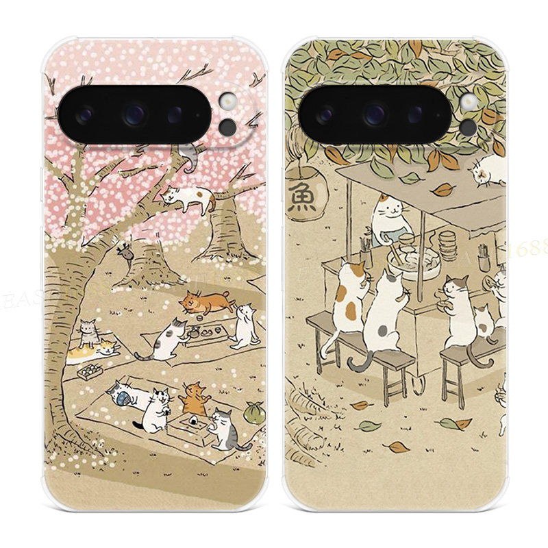 樱花小猫咪适用谷歌Pixel10手机壳9pro/8/7/6A可爱XL卡通文艺女款气囊防摔软