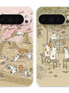樱花小猫咪适用谷歌Pixel10手机壳9pro/8/7/6A可爱XL卡通文艺女款气囊防摔软