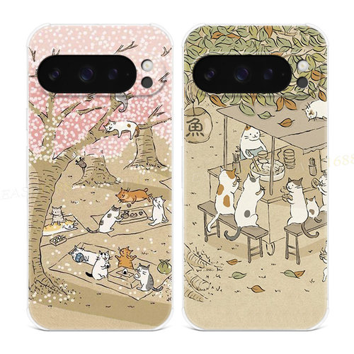 樱花小猫咪适用谷歌Pixel10手机壳9pro/8/7/6A可爱XL卡通文艺女款气囊防摔软