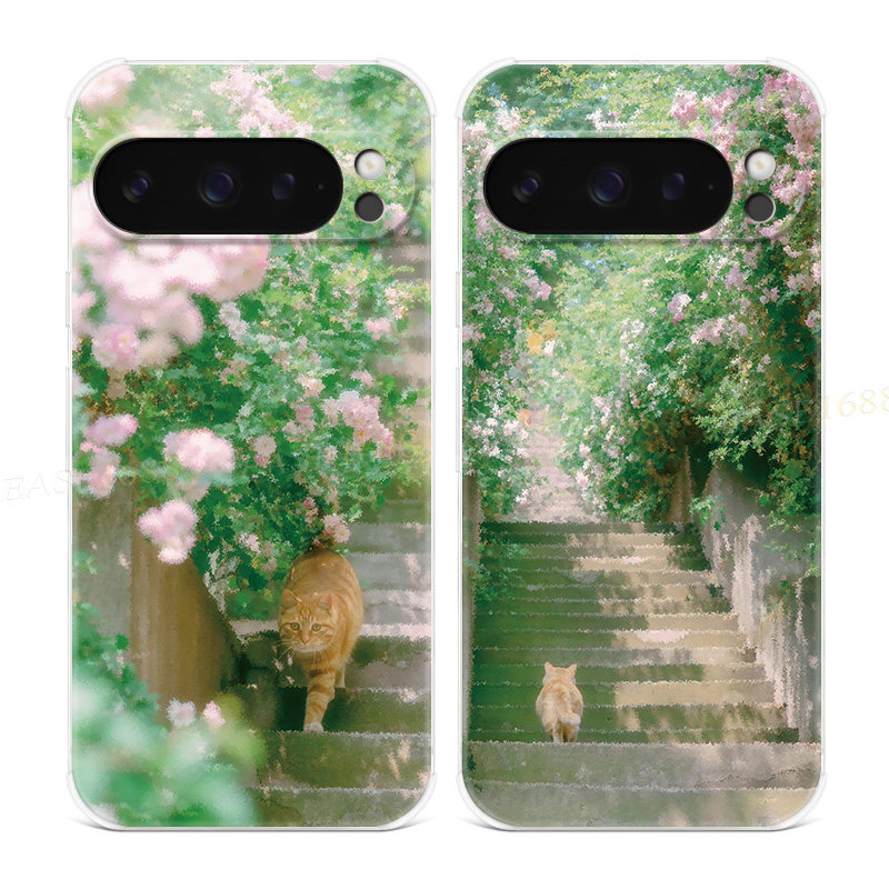 花径小猫咪适用谷歌Pixel10手机壳9pro/8/7/6A小清新XL可爱文艺女款气囊防摔软