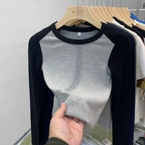 Осенний приталенный короткий базовый приятный телу лонгслив, в западном стиле