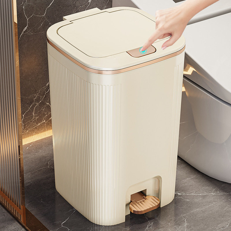 双开盖垃圾桶防水浴室客厅家用垃圾桶简约风大容量按压脚踏带盖