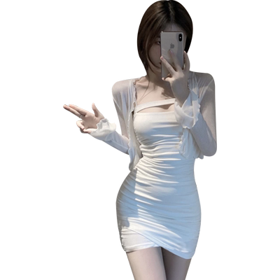 纯欲包臀裙白色抹胸吊带连衣裙