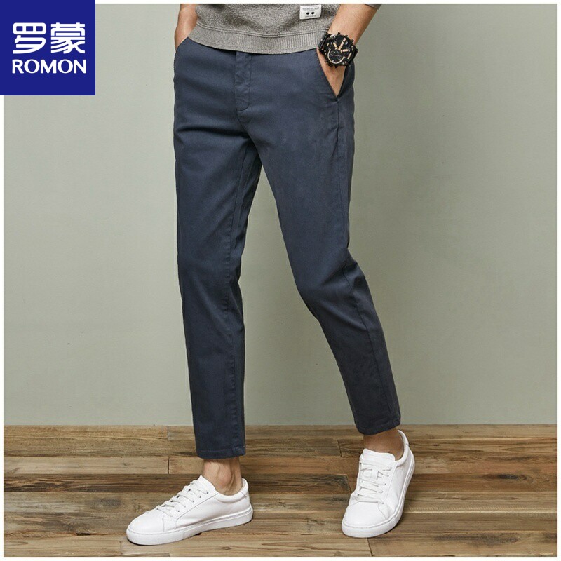 罗蒙纯棉九分裤男士2025夏季薄款潮流修身纯色小脚裤百搭休闲裤子