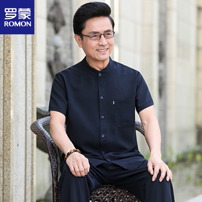 中国风唐装爸爸爷爷夏季新款中老年人男士短袖t恤长裤子套装