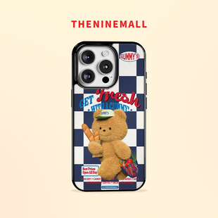 THENINEMALL Pro Max手機殼女全包可愛ins風手機保護套男16pm卡通保護殼格子 小熊商店適用于蘋果iPhone16