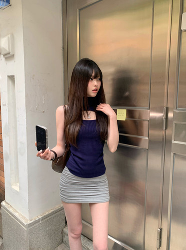 Lovedeath深蓝色胸前镂空背心