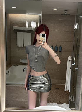 Lovedeath【月光之恋】纯欲性感银色亮面低腰包臀防走光半身裙女