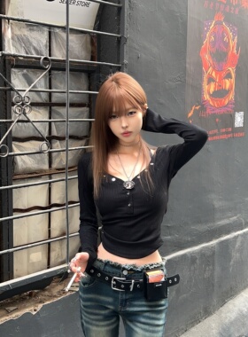 Lovedeath【微喇腿精】深蓝色微喇牛仔裤女高腰毛边做旧直筒长裤