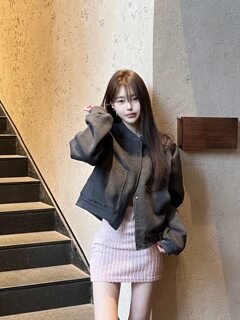 Lovedeath【灰粉世家】短款外套女春秋季休闲韩系灰色夹克棒球服