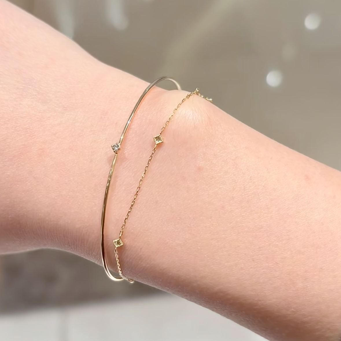 特 *日系复古简约5颗钻百搭精致小巧锆石细手链女925纯银镀金