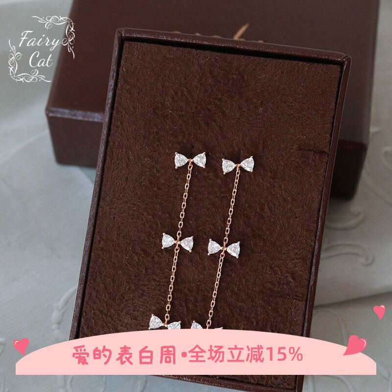 蝴蝶结锆石长款耳钉银饰项链