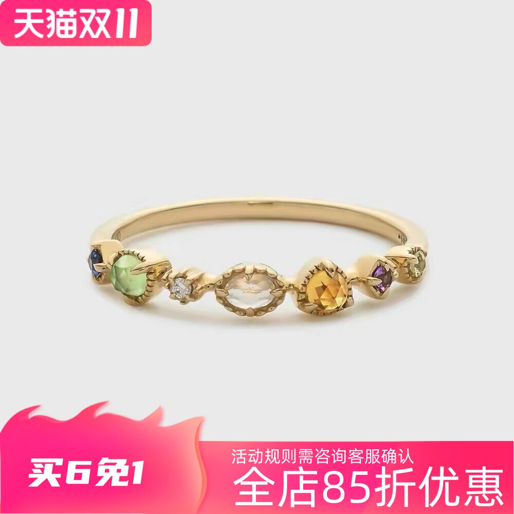 日系age同款彩色宝石水晶戒指拉长石橄榄石小众纤细气质925银镀金