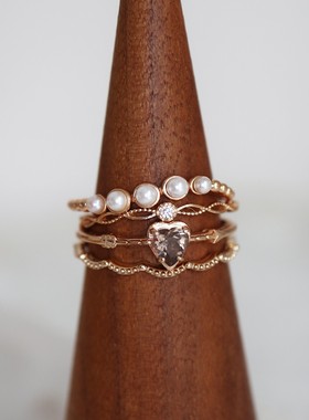 爱心与泡泡～可爱搞怪天然茶晶爱心形戒指珍珠蕾丝指环s925银镀金