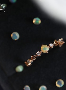 天然欧泊戒指复古小清新