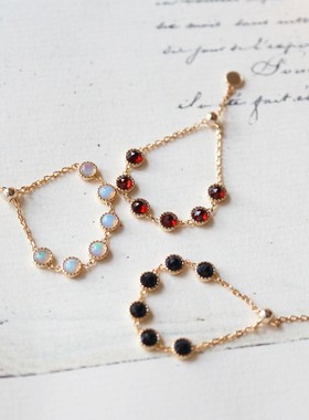 日系A家经典款天然欧泊水晶宝石软戒指抽拉式均码戒指s925银镀金