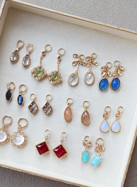 仅吊坠 日系小众风格复古天然水晶DIY耳环组合吊坠耳坠S925银镀金