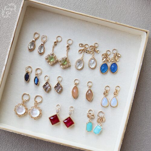 仅吊坠 日系小众风格复古天然水晶DIY耳环组合吊坠耳坠S925银镀金