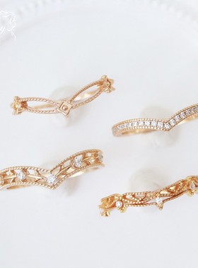 几何线条蕾丝镂空锆石戒指