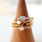 日系nojes 白色月光石纤细镂空戒指银饰 石榴石 风天然欧泊 珍珠